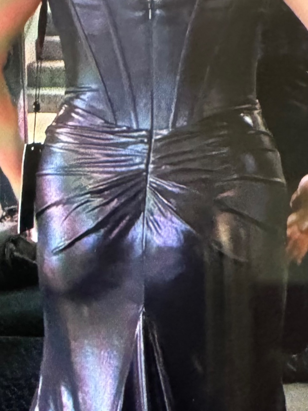 Sherri Hill Metallic Black Strapless Gown/long train Sz 8 - Picture 2 of 7